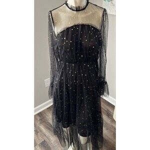 Witchy Core Shein Black Dress With Stars Lined  Button Closure Small